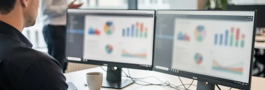 Revenue Operations professional analyzing sales compensation dashboard in modern office