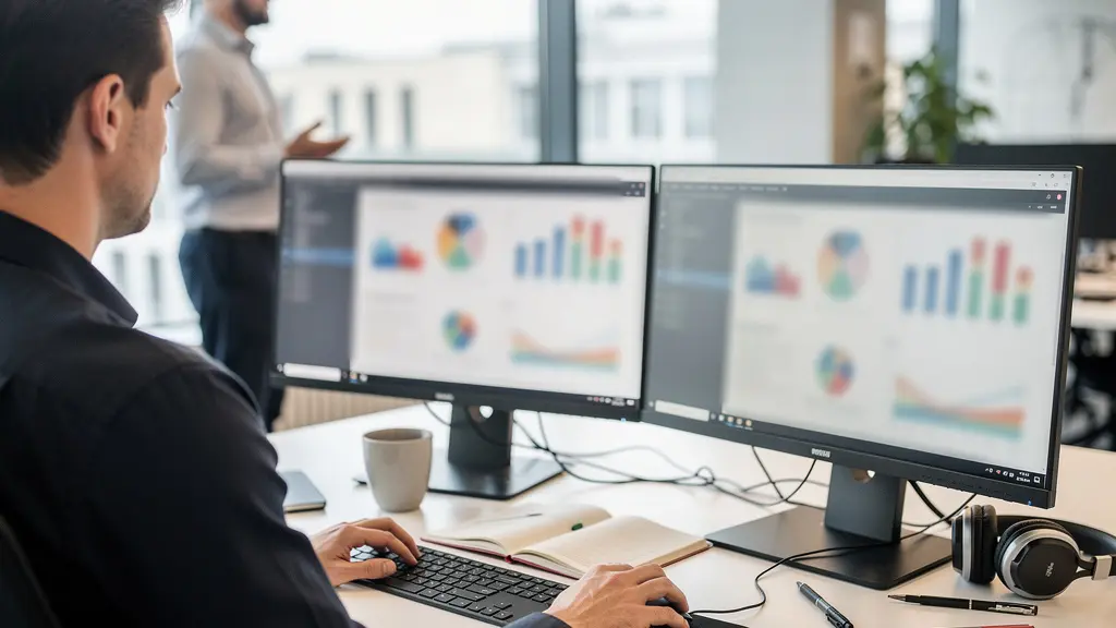 Revenue Operations professional analyzing sales compensation dashboard in modern office